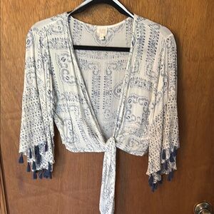 Surf Gypsy Blue and White Patterned Crop Top